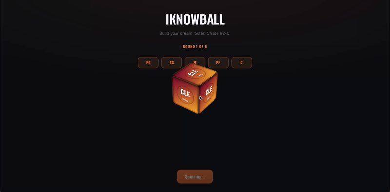 iknowball gameplay demo: rolling a random team and drafting real NBA players onto a roster